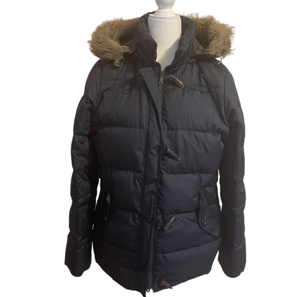 Women’s TOMMY HILFIGER Navy Blue Down Puffer Coat Jacket Fur Hood